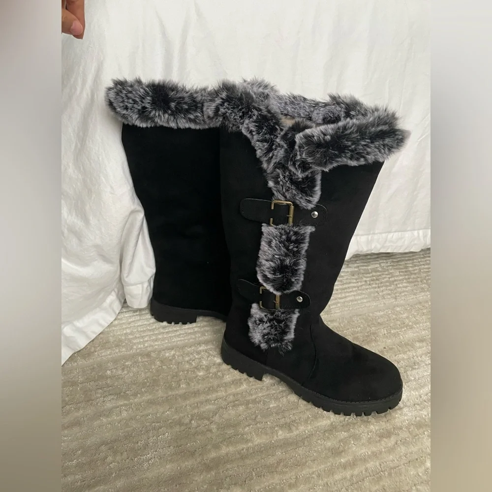 XIMIN Black Mid Calf Snow Boots